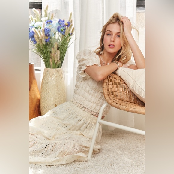 ADORA Lace Smocked Waist Peasant Top - Picture 2 of 16